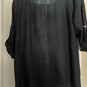 NWOT Linen top with lace detail